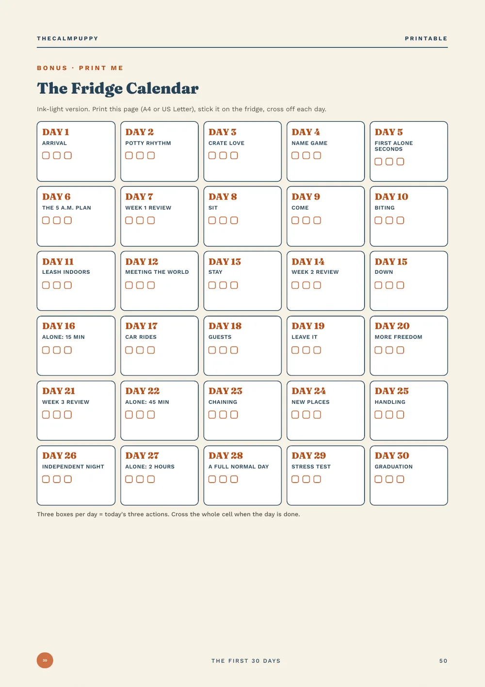 The printable fridge calendar